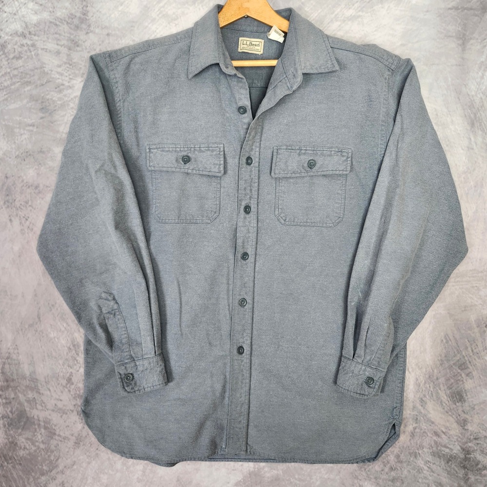 LL Bean Heavy Flannel Chamois Shirt Mens Large Shacket Slate Blue Gray MT03